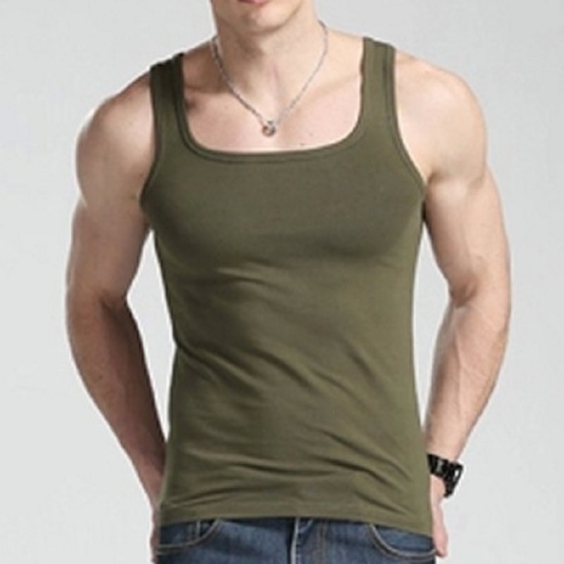 Summer Men Casual Tank Top Cotton Square Collar Solid Fitness Bodybuilding Sleeveless XXL Plus Size Men Tops Clothes