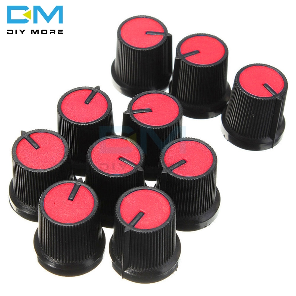 10pcs 6mm Knob Red Face Plastic For Rotary Taper Potentiometer Hole Volume Control Controller Black CAPS For WH148 Diymore