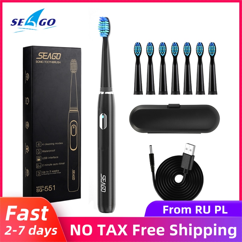 Seago Sonic Rechargeable Electric Toothbrush with 3 Replacement Brush Heads 2 Minutes Timer & 4 Brushing Modes Waterproof SG551