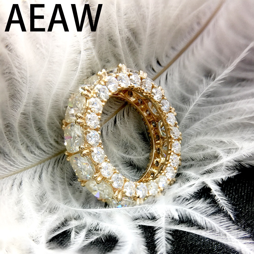 AEAW Solid 14K Yellow Gold DF Cushion Round 10.5ctw Moissanite Engagement Ring Full Diaond band For Women