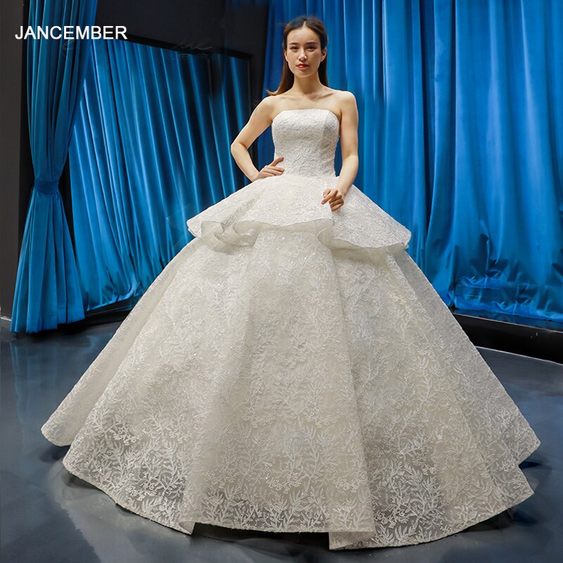 J66632 jancember strapless wedding dress with peplum floor length ball gown lace bridal dress up gown свадебное платье с баской