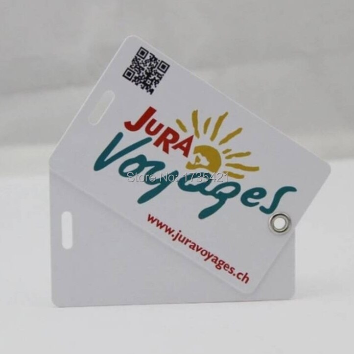2pieces card with one eyelet high quality plastic pvc material plastic baggage tags/plastic travel tags