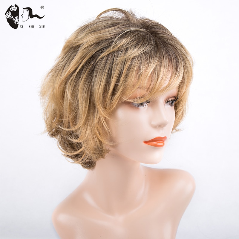 Synthetic Short Bob Wig Straight Ombre Cosplay Black Yellow Grey Wigs For Women Daily Use XISHIXIUHAIR