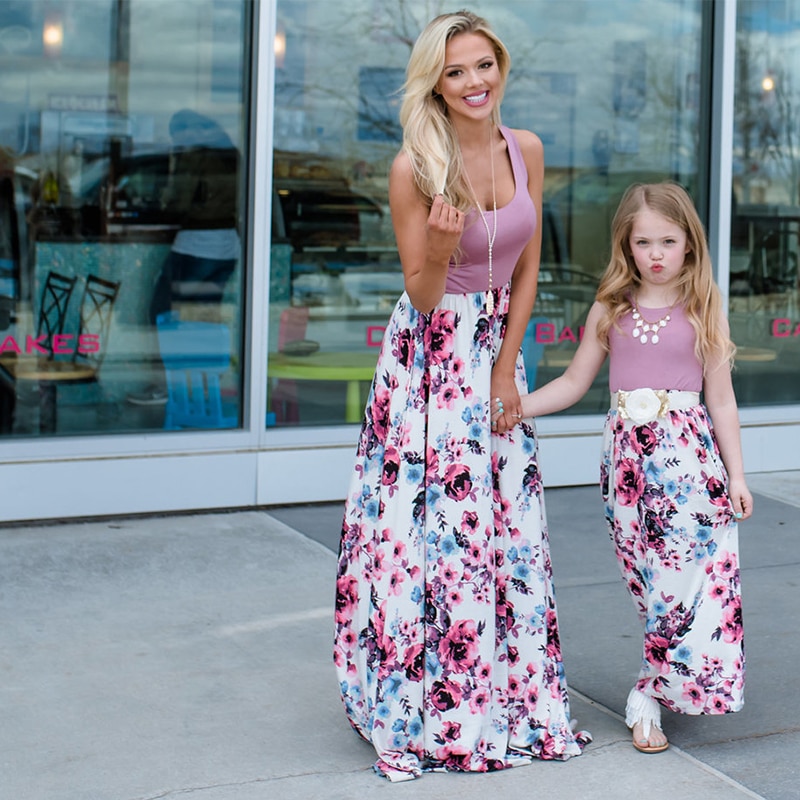 Mother Daughter Dresses Outfits Sleeveless Long Dress Mom And Daughter Dress Girls Mother And Me Dress Matching Family Clothes