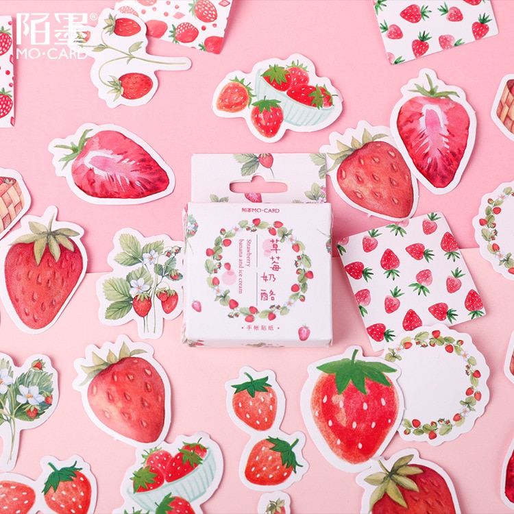 45pcs/pack Yummy Strawberry Decorative Stickers Scrapbooking Stick Label Diary Stationery Album Stickers Kids Gifts