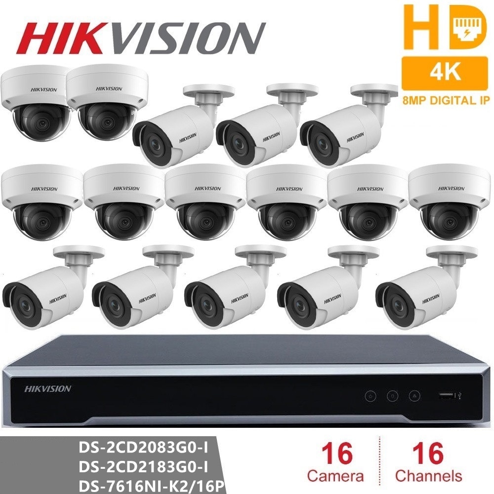 Hikvision 16CH CCTV Surveillance Kit 8MP Security Camera System 16CH POE NVR + 16Pcs 8MP POE IP Camera H.265 CCTV Waterproof