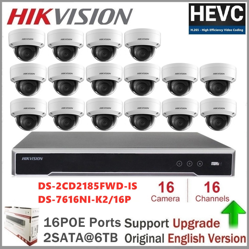 Hikvision 16CH HD POE NVR Kit 16pcs 8MP DS-2CD2185FWD-IS CCTV Security System IP Camera IR Night Vision Surveillance