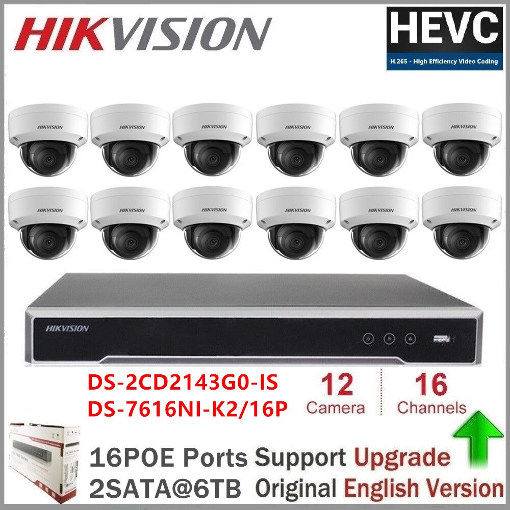 Hikvision CCTV Camera DS-2CD2143G0-IS 4MP Dome IP Camera Security Audio Alarm + DS-7616NI-K2/16P 8MP Resolution Recording NVR