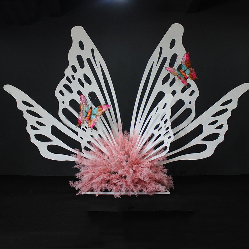 2019 new wedding props butterfly background ornaments European wedding stage decoration white gold iron arch photography road