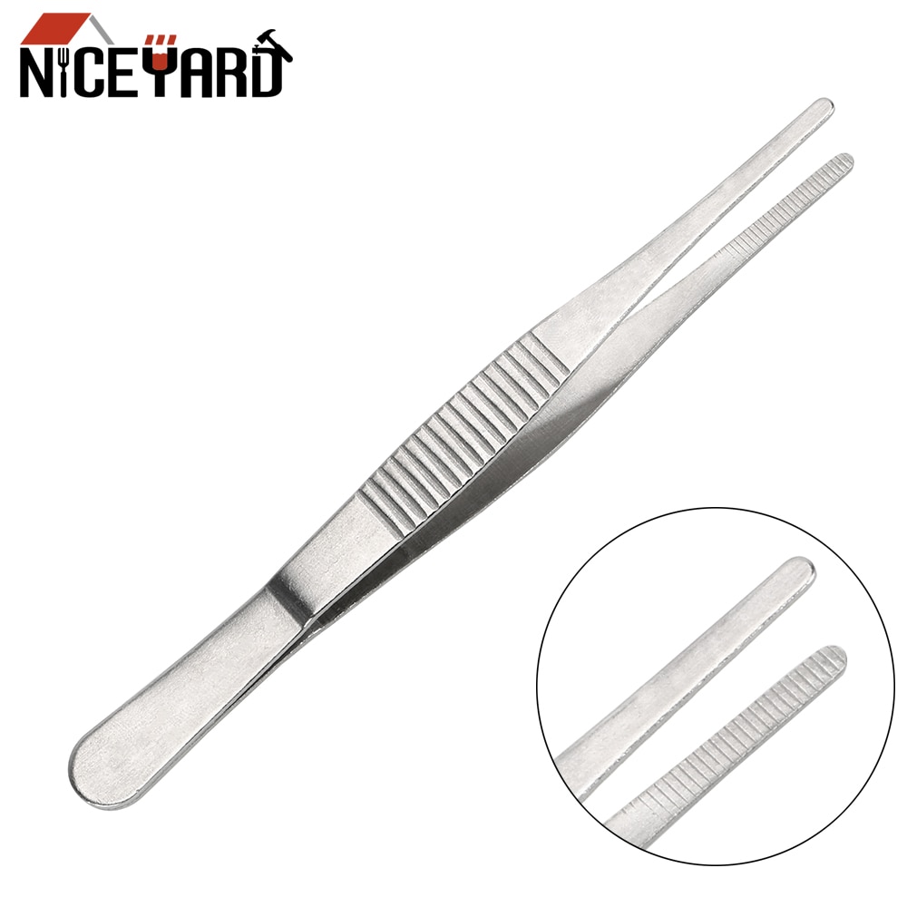 12.5CM Stainless Steel Toothed Tweezer Straight Tweezer Home Medical Garden Kitchen BBQ Tool Long Barbecue Food Tong
