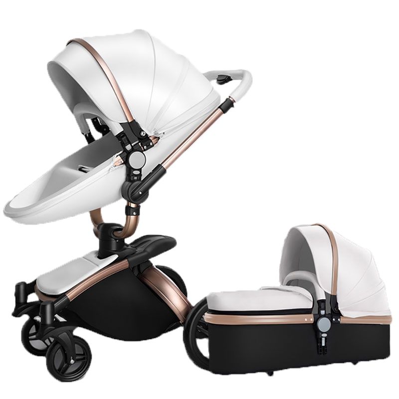 Baby Stroller 360 rotate golden frame baby car 2 in 1 including sleeping basket Leather baby stroller EU Certification