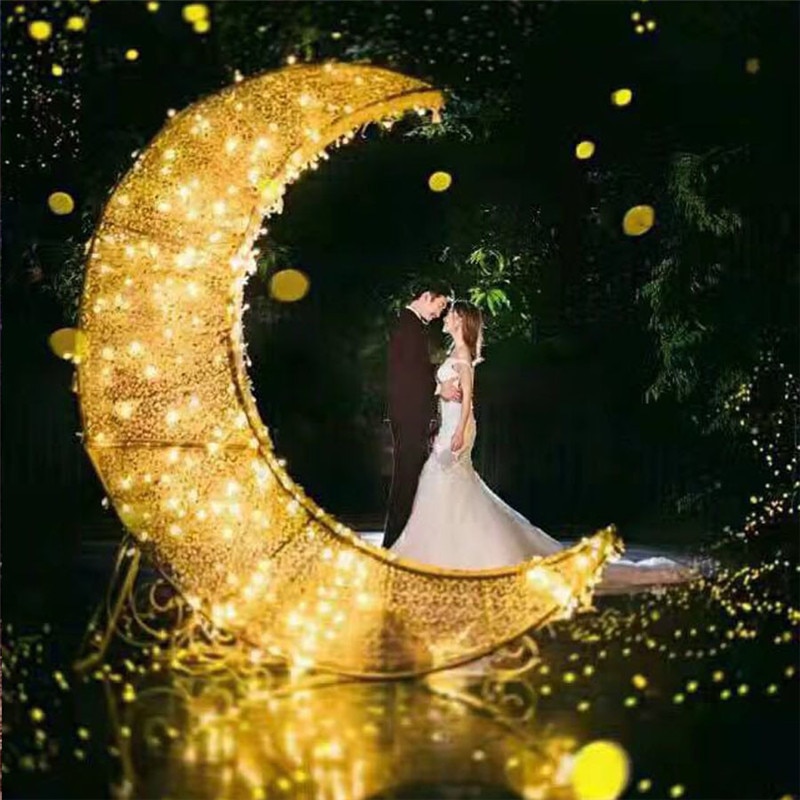 Artificial Flower Iron Arch wedding props European wrought iron moon wedding stage layout outdoor decoration props ornaments