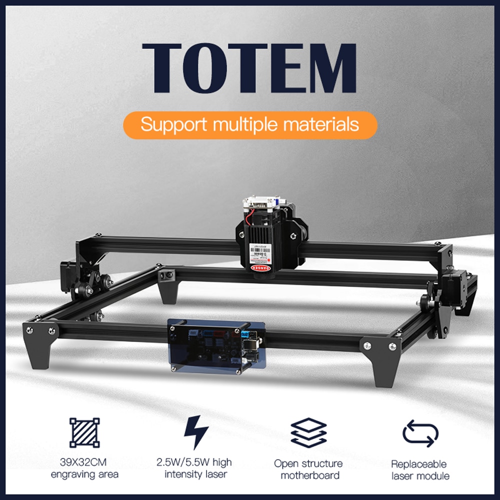 Totem CNC Laser Engraving Machine 300x400mm Big Area 2.5/5.5W Fast Speed cutting machine tool carving wood/Leather/Metal/Acrylic