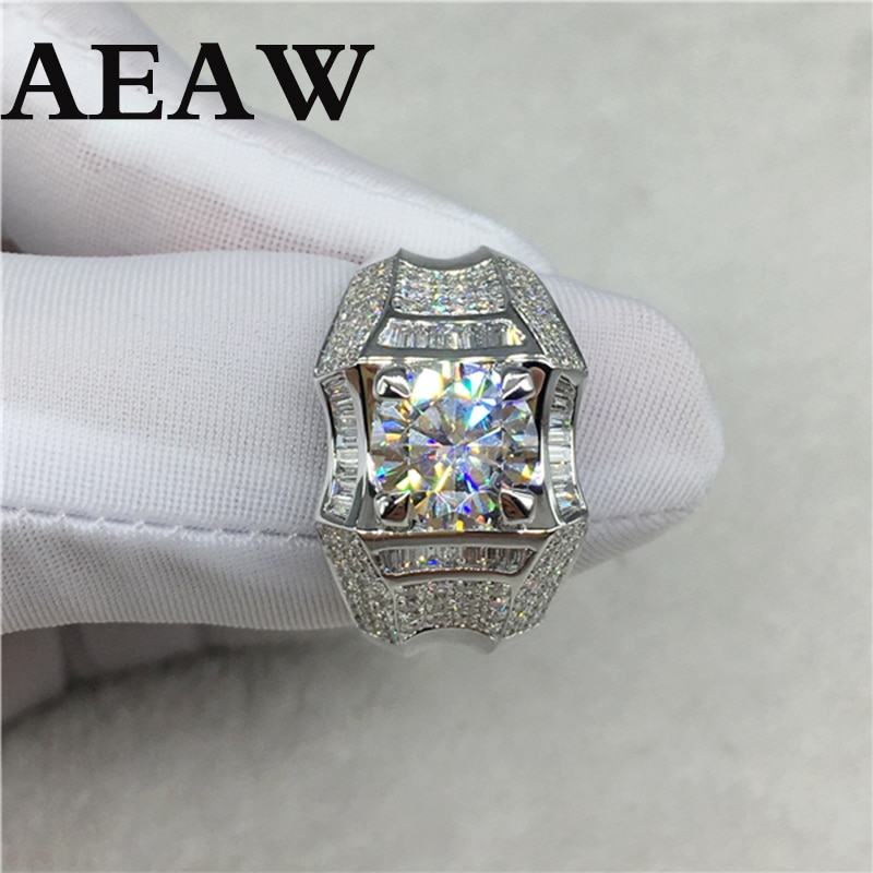 18K 750Au Gold Moissanite Diamond man Ring D color VVS With national certificate