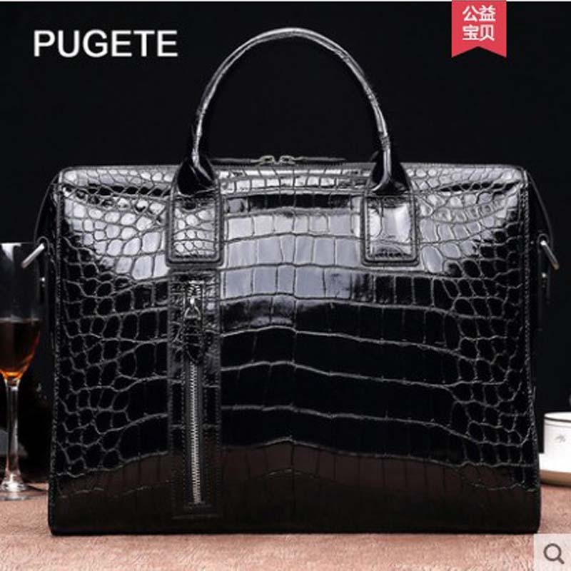 pugete new crocodile leather handbag men's horizontal single shoulder bag laptop large capacity business document men handbag