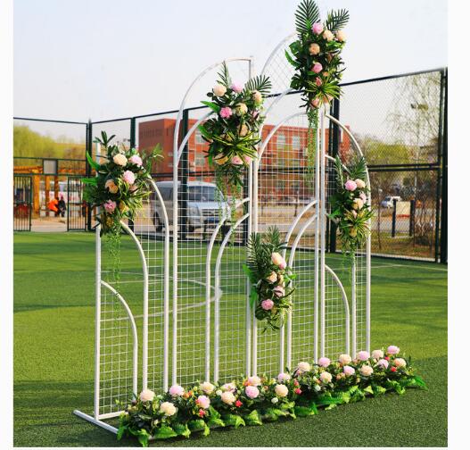 New wedding stage background grid screen door wedding welcome area layout 2019 new wedding iron props