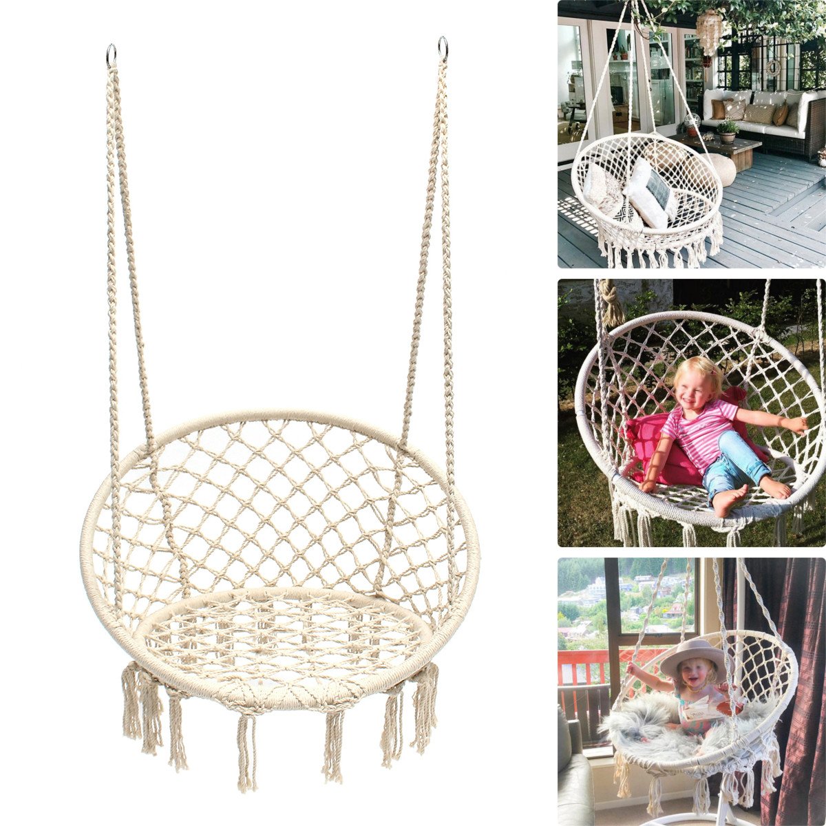 Round Hammock Round Hammock Swing Hanging Chair Outdoor Indoor Furniture Hammock Chair for Garden Dormitory Child Adult