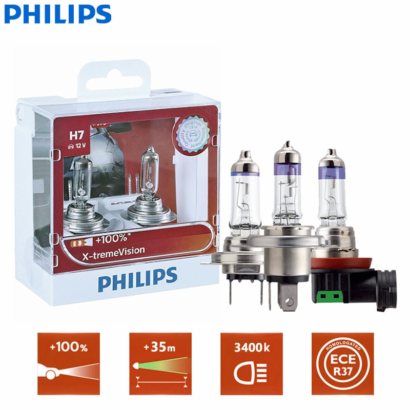 Philips X-treme Vision H1 H4 H7 H11 9003 9005 9006 HB2 HB3 HB4 XV 12V +100% More Bright Light Car Halogen Headlight Lamp (Twin)
