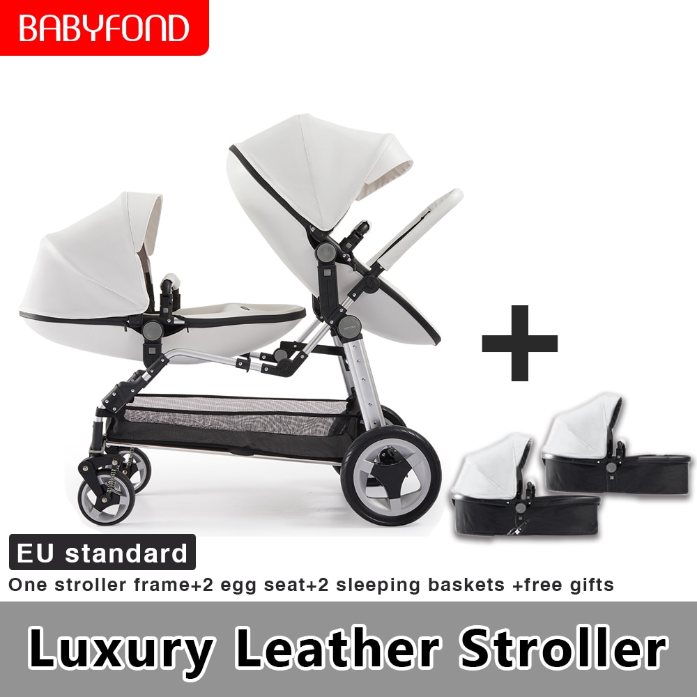 Eggshell high-end twin high landscape luxury child baby twin stroller double folding front and rear reclining sit baby stroller