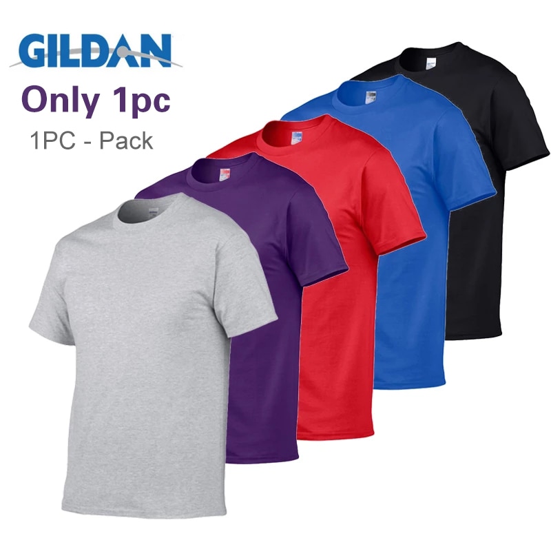 Gildan Quality Men's Summer 100% Cotton T-Shirt Men Casual Short Sleeve O-Neck T Shirt Comfortable Solid Tops Tees One Piece