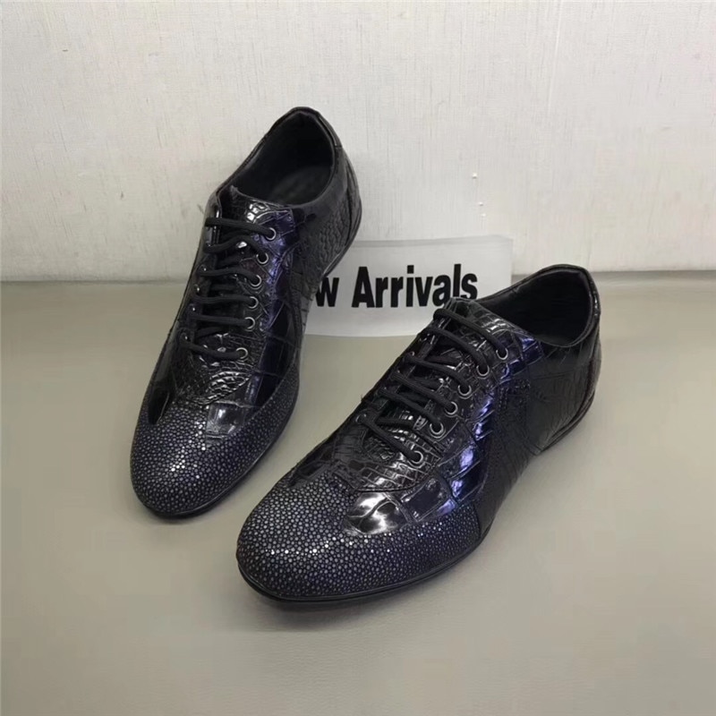 Authentic Sand Stingray Skin Soft Rubble Sole Men's Casual Flats Shoes Exotic Genuine Real Crocodile Leather Male Lace-up Shoes