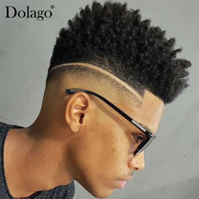 Afro Curly 100% Human Hair Toupee For Men Natural Looking European Human Hair Toupee Replacement Swiss Lace & PU Dolago