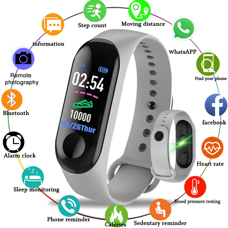 M3 Smart Watch Bracelet Men Women Blood Pressure Heart Rate Monitor Waterproof Fitness tracker Smart Band High Definition Color