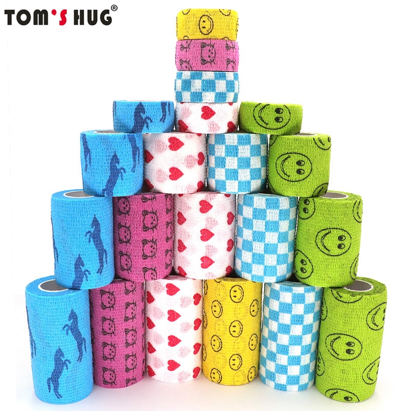 1 pcs Colorful Medical Therapy Elastic Bandage Printed Self Adhesive Wrap Tape 4.5m Sports Protector for Finger Joint Knee Pet