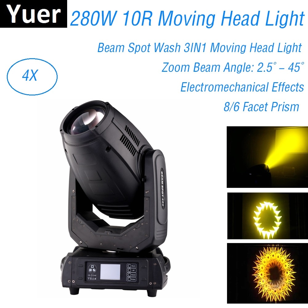 4PCS Lights + 1PCS Flight Case 280W 10R Beam /Spot /Wash 3IN1 Light DMX512 Moving Head Light DJ /Bar /Show /Stage Light Effect