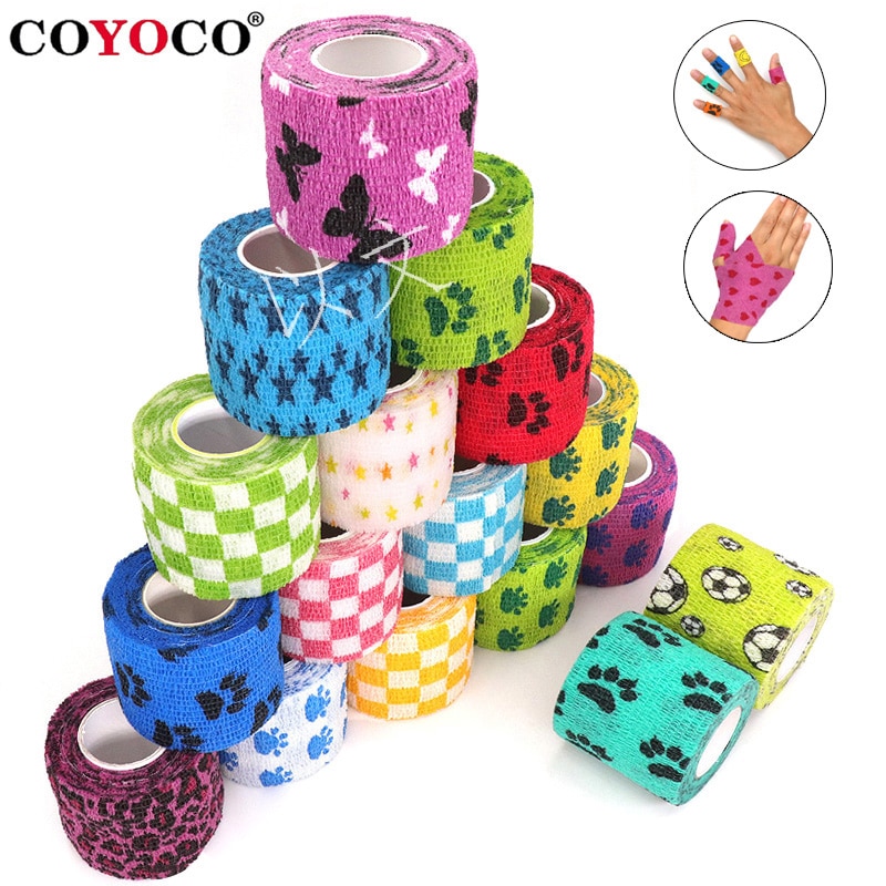 1 pcs Printed Medical Self Adhesive Elastic Bandage 4.5m Colorful Sports Wrap Tape for Finger Joint Knee First Aid Kit Pet Tape