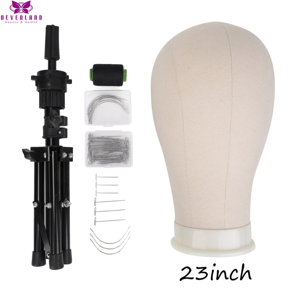 21/22/23''Training Mannequin Head Canvas Head For Wigs Making Wig Hair Brush With T Pins Needles Set With Tripod Wig Stand