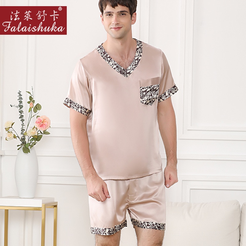 19 momme 100% silk shorts pajamas sets men Sleepwear 100% mulberry silk short sleeve summer male elegant pyjamas men T9045