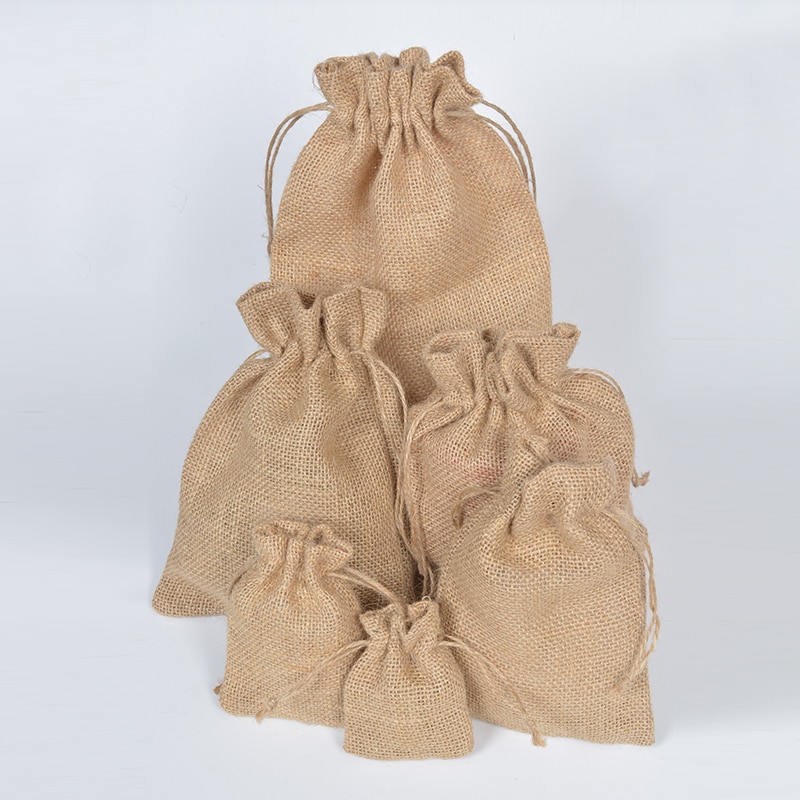 40000pcs/lot Natural Jute Pouches Burlap Bag Hessian Drawstring Pouch Wedding Christmas Favors Sack hommack