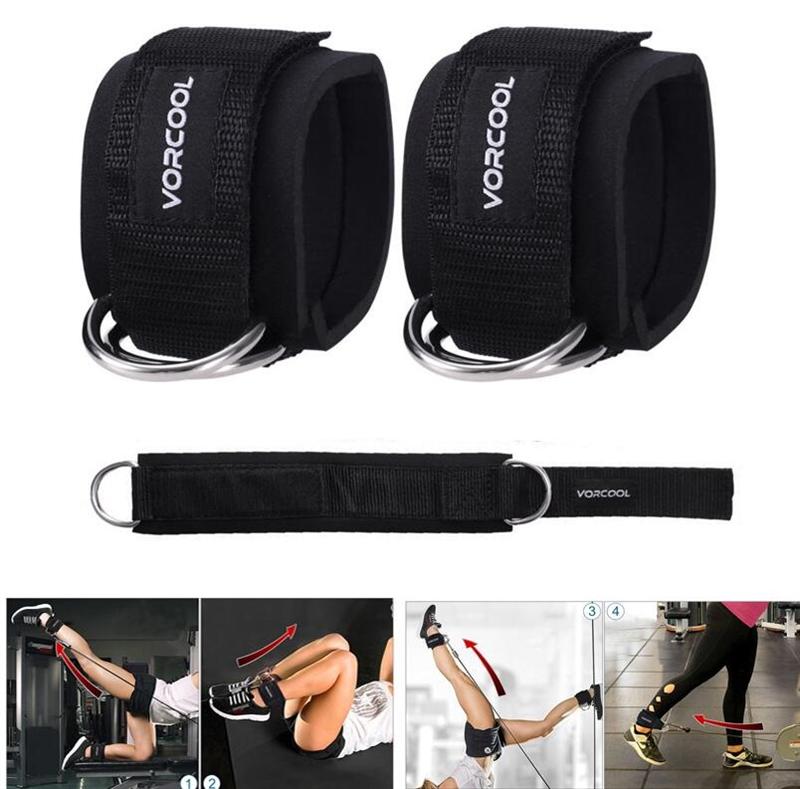 VORCOOL 2pcs Sport Ankle Straps Fitness Ankle Support Padded D-Ring Ankle Cuffs For Gym Workouts Cable Machines Leg Exercises