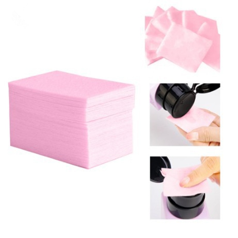 100Pcs Lint-Free Nail Wipes Napkin For Manicure Nail Gel Polish Removal Wraps Pink Cotton Nail Polish Remover Nail Art Tools