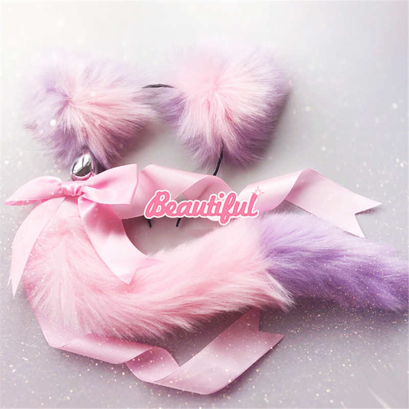 Fox Tail Bow Metal Butt Anal Plug Cute Soft Cat Ears Headbands Erotic Cosplay Accessories Adult Sex Toys For Couples