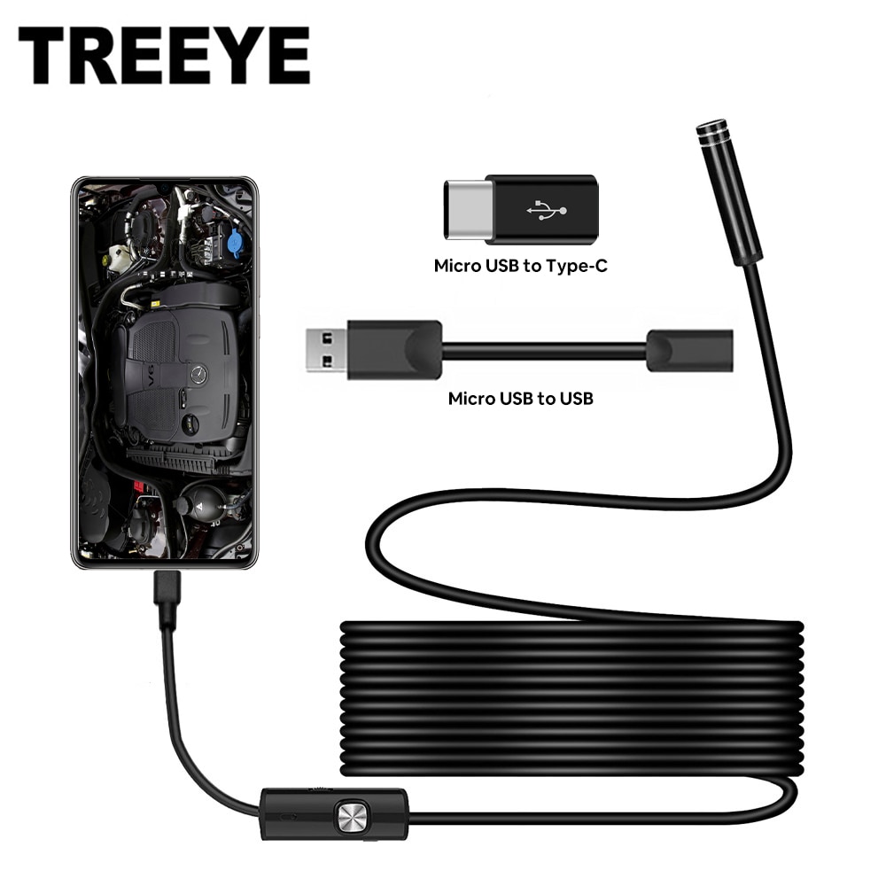 Endoscope Camera 7MM/5.5MM 3 in 1 USB IP67 Waterproof 6 LEDs Borescope Inspection For Windows Macbook PC Android 2/1.5/1m Type-C