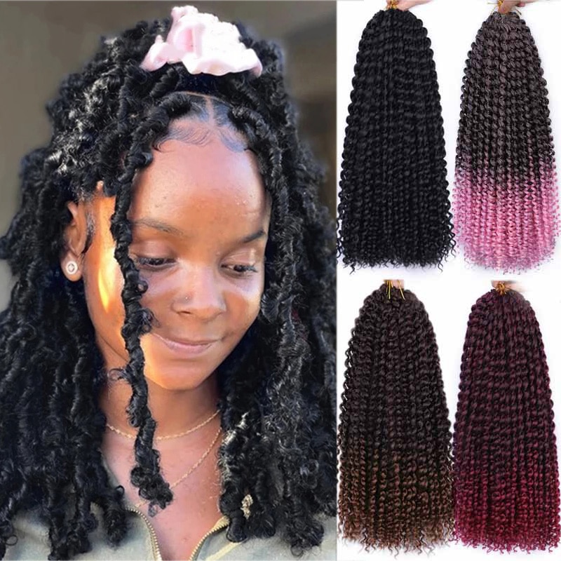 Passion Twist Hair Butterfly Locs Synthetic Water Wave Afro Kinky Twist Ombre Crochet Braid Hair Extension Spring Twist 18inch