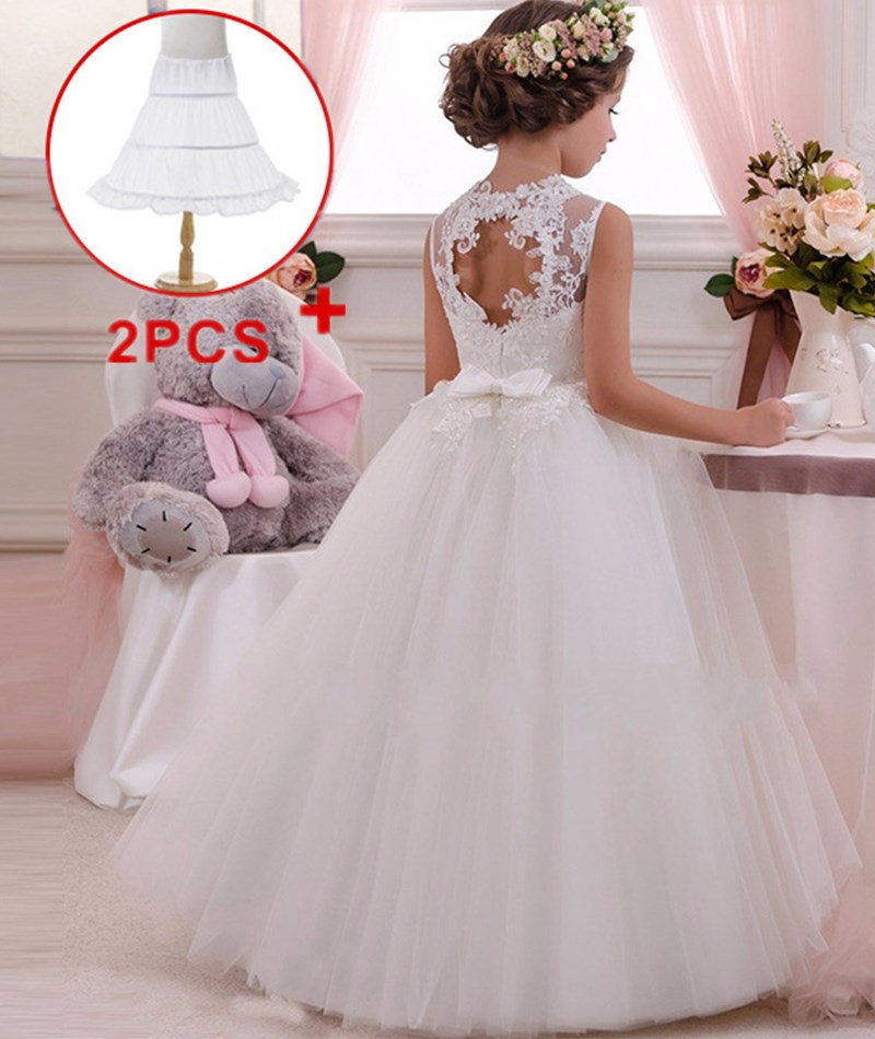 Retail Kids Party Evening Gowns Lace Ball Gown Flower Girl Dresses For Weddings First Communion Dresses For Girls