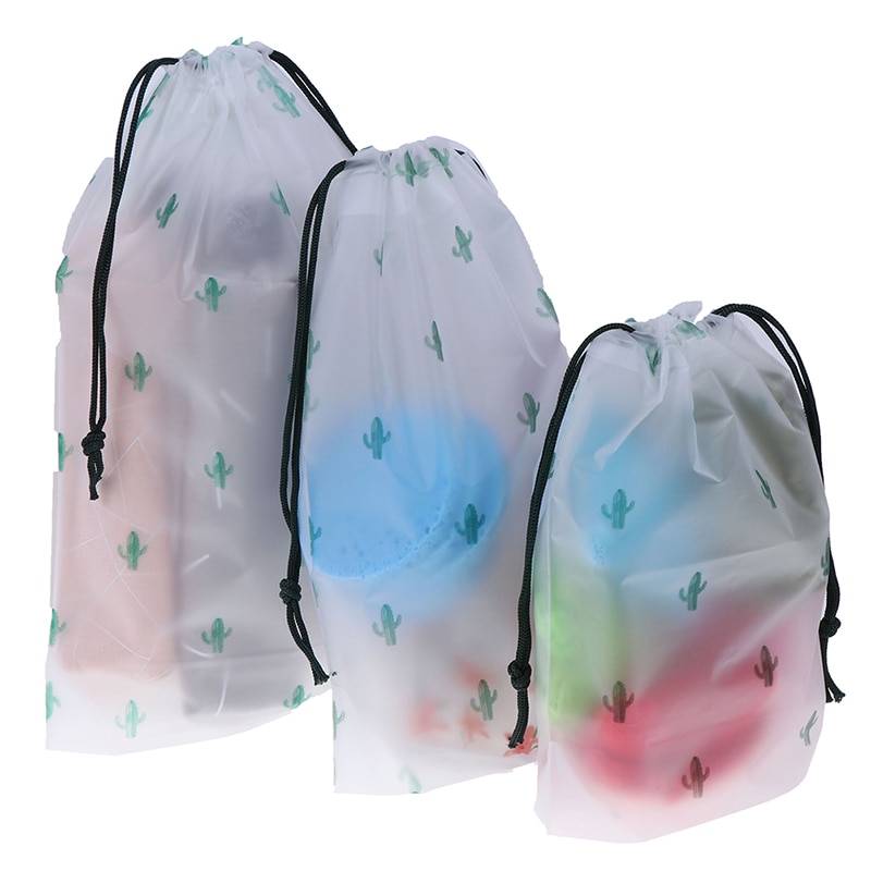 Cactus Transparent Drawstring Cosmetic Bag Women Makeup Case Travel Organizer