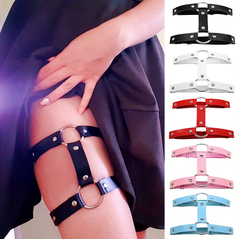 Sexy PU Leather Garter Women Punk Heart Leg Harness Bondage Belts Harajuku Elasticity Body Harness Tight Suspender Strap Belt