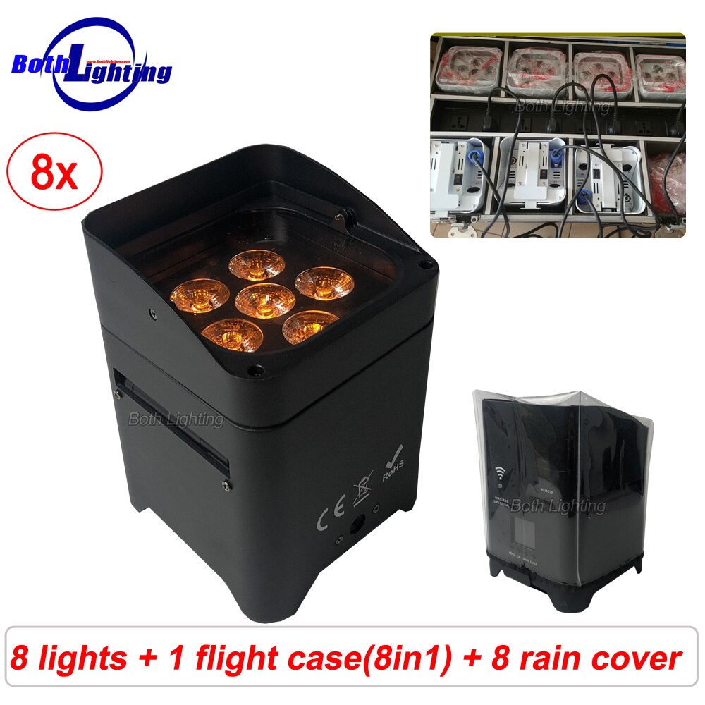 Professional 6X18W 6in1 RGBWA+UV Hex Rechargeable LED Battery Powered Wireless Wifly Uplighting for wedding djs with rain cover