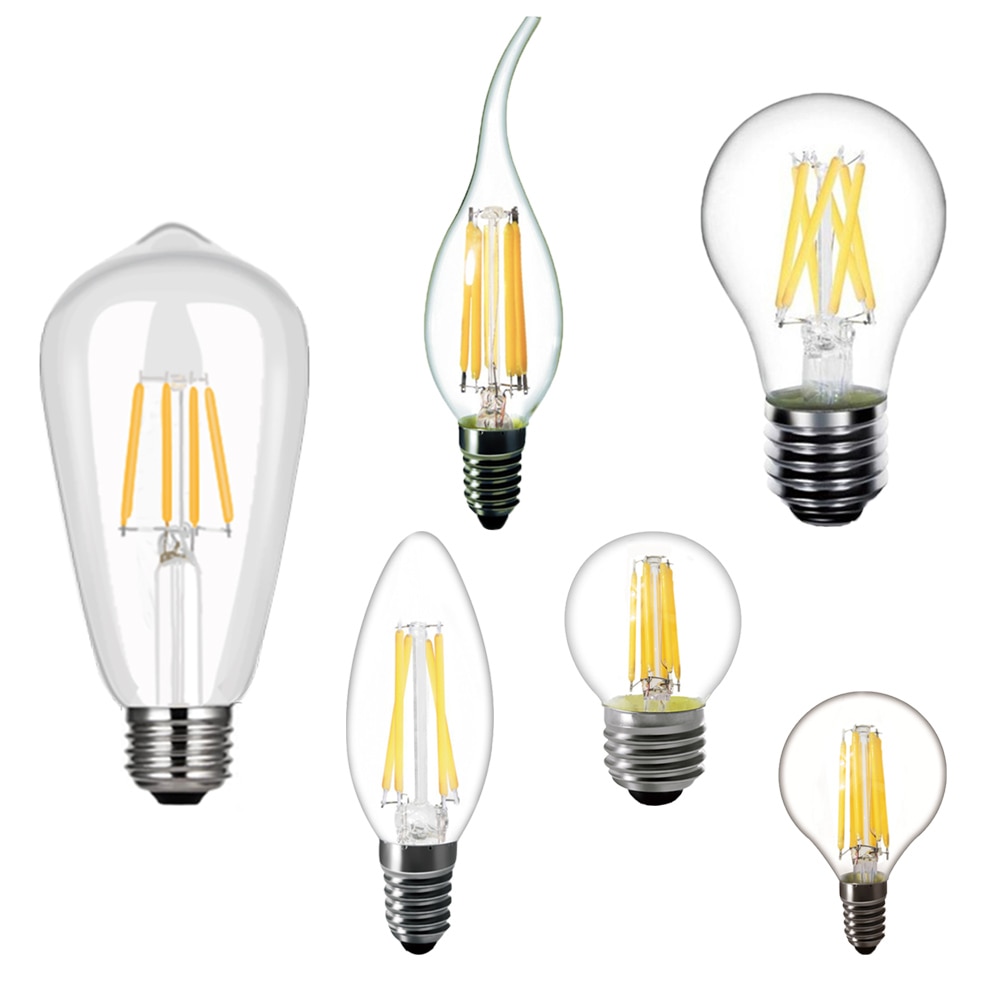 E14 LED Candle Bulb E14 C35 2W 4W 6W 220V WarmWhite, E27 LED Filament Light Bulb E27 ST64 A60 220V 2700K 3000K, LED Edison Lamp