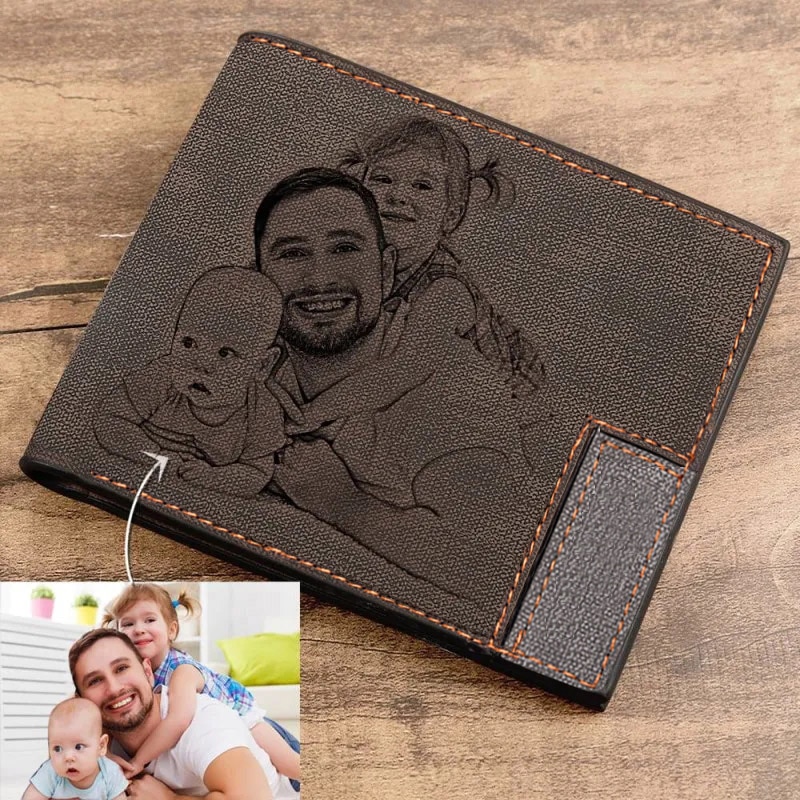 Custom Picture Wallet Men Short Leather Ultra-Thin Fashion Simple Diy Personalized Image Lettering Photo Purse Father's Day Gift