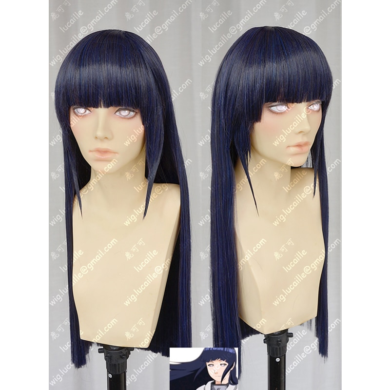 Anime Hyuga Hinata Straight Hair Neat Bang Cosplay Wigs + Wig Cap