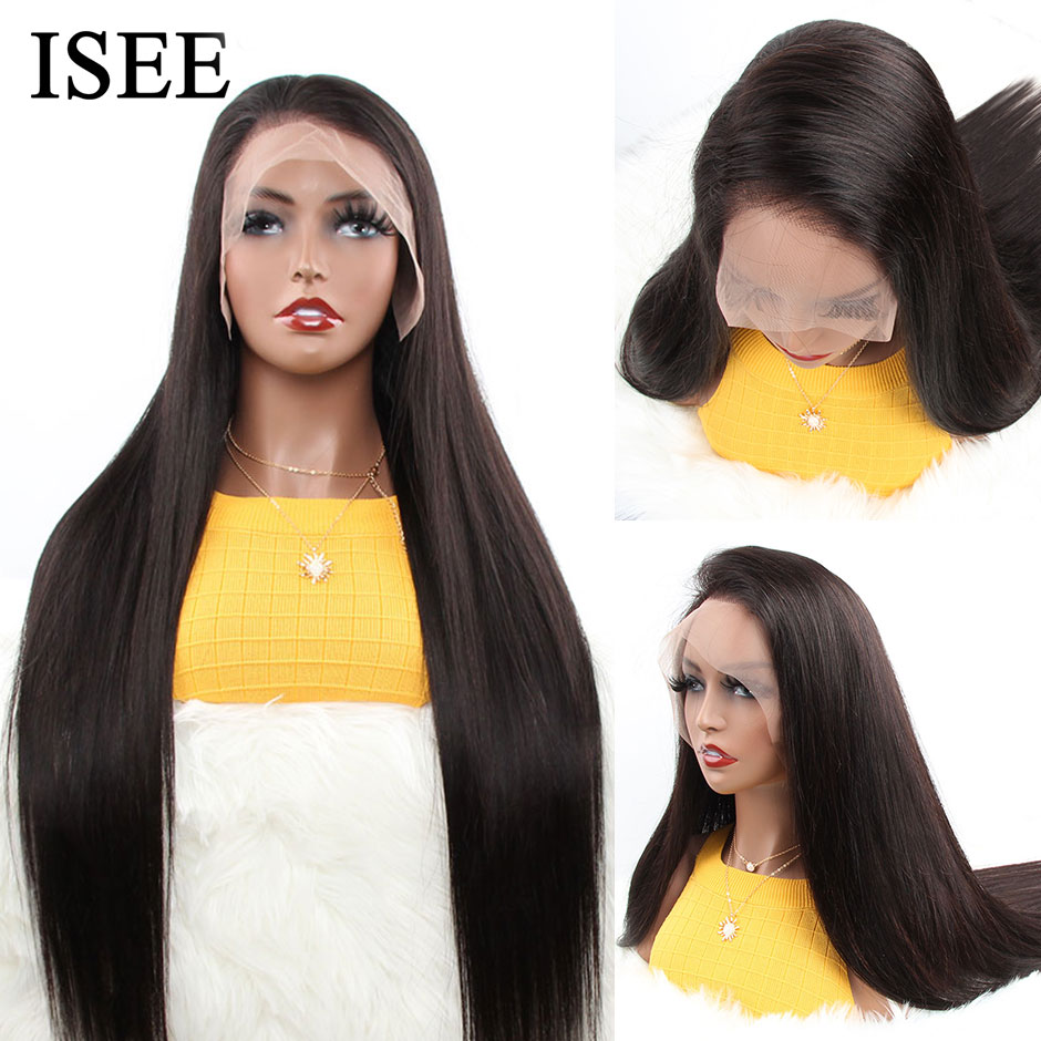 Peruvian Straight 360 Lace Frontal Wig 150% Density Human Hair Wigs For Women ISEE HAIR Straight Lace Frontal Human Hair Wigs