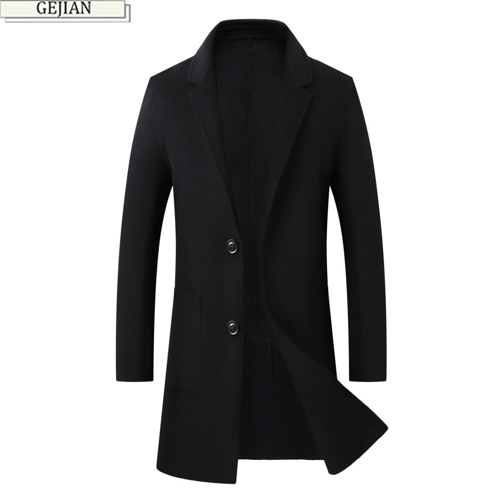 GEJIAN Autumn Winter High Quality Wool Woolen Coat Brand Fashion Warm Men's Coat New Slim Casual Men's Clothing Men Coat Winter