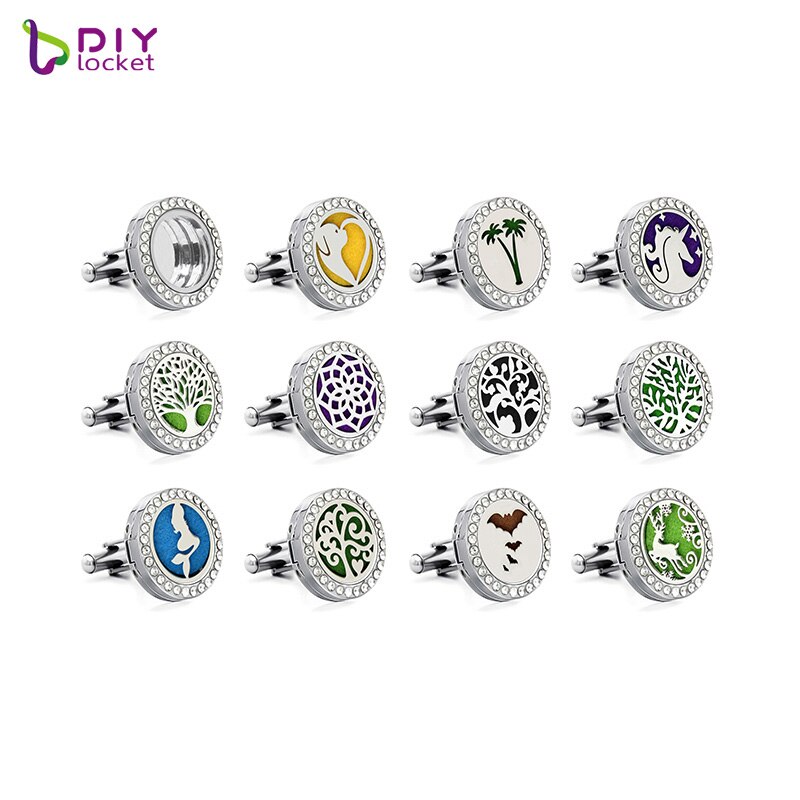 1 Pair 20mm Alloy Crystal Aromatherapy Diffuser Cufflinks With Free Pads CJ240-305