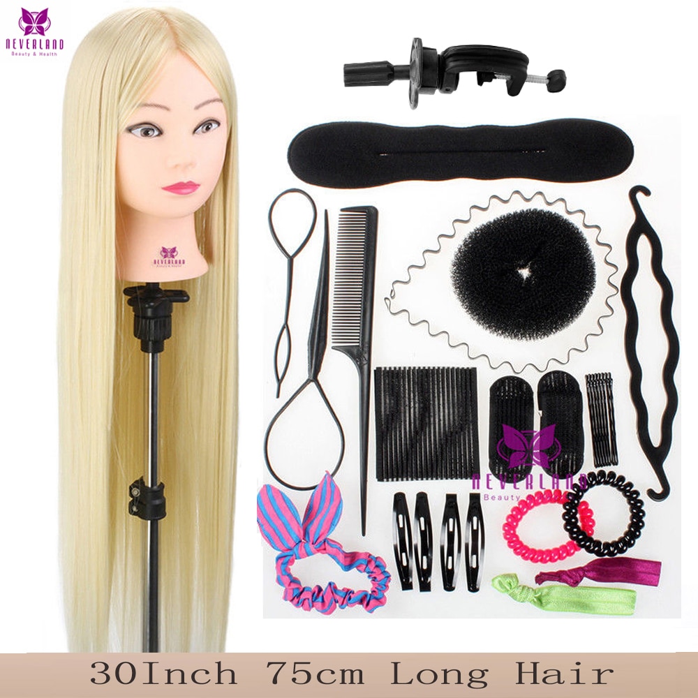 30" 75CM 100% High Temperature Synthetic Fiber Hair Training Head Mannequin Head for Hairdressing Practicing Wig Head Doll