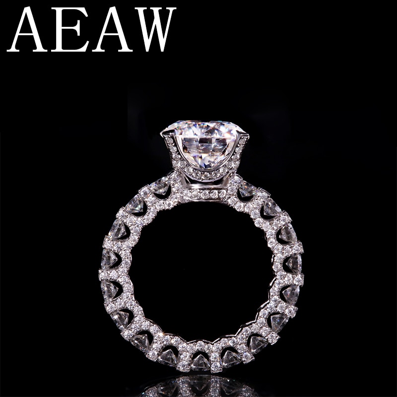 AEAW luxury 14K White Gold 4ct 10mm Round Cut FG Color Moissanite with Accent Moissanite Eternity Wedding Band